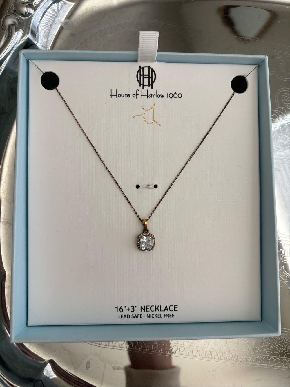 Blue Topaz Halo Necklace 925 Sterling Silver Gold Plated 16” + Extender